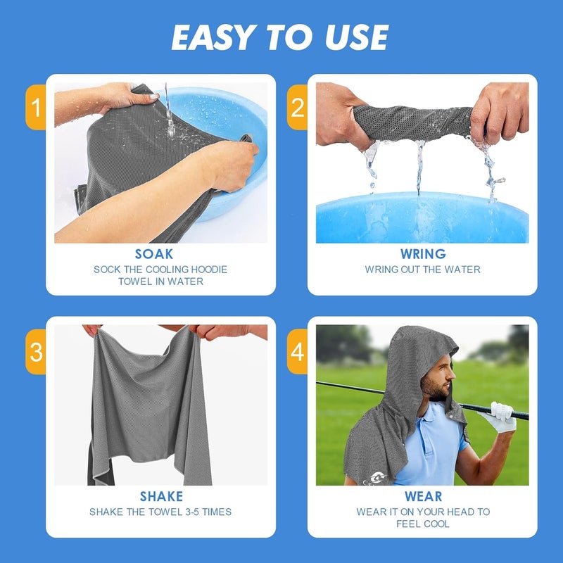 CASITE Cooling Hoodie Towels, Instant Cooling Towels for Neck and Face, UPF 50 Sun Protection, Ice Towel for Hot Weather, Head Towel for Sports, Camping, Cycling & More Activities - Image 3